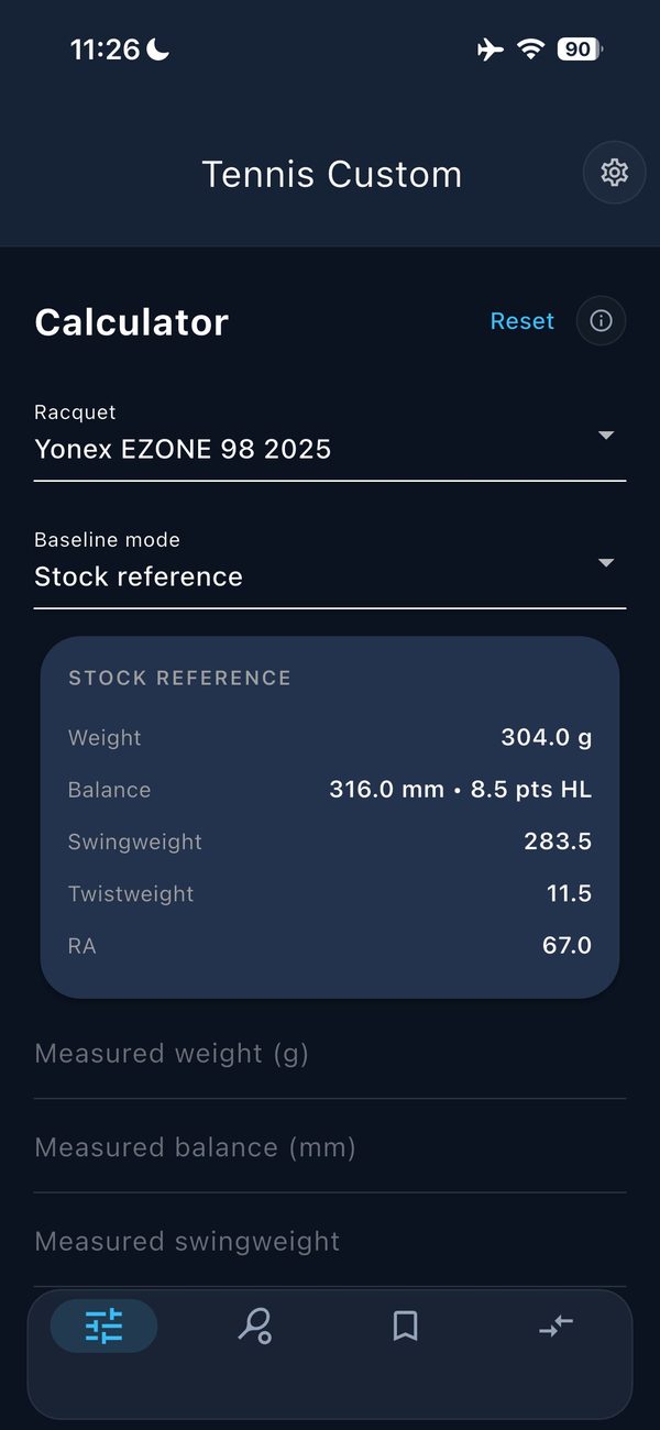 Tennis Custom calculator screen