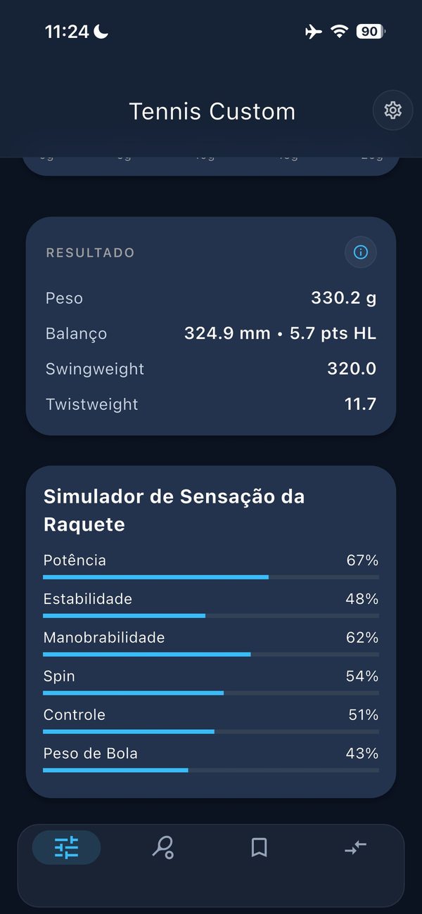 Simulador de sensação do Tennis Custom